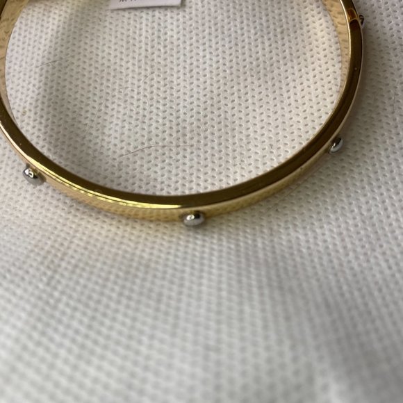 White House Black Market Stack of 3 Golden Bangles with Crystal Accents - Picture 6 of 10